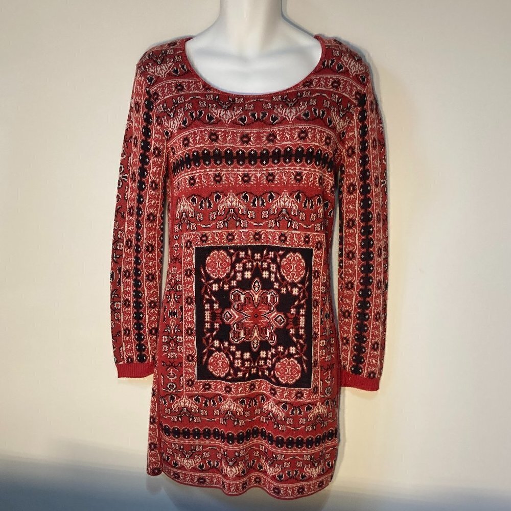 Blue Rain SZM Sweater Dress Red & Black Fair Isle Boho Timeless Preppy Y2K